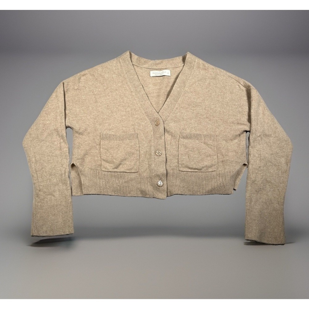 Abercrombie & Fitch Women's 100% Cashmere Cropped Cardigan Sweater Oatmeal Small